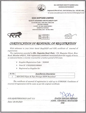 Goa Shipyard Ltd Certificate