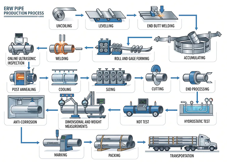Illustration of Electric Resistance Welded Pipe Production Process